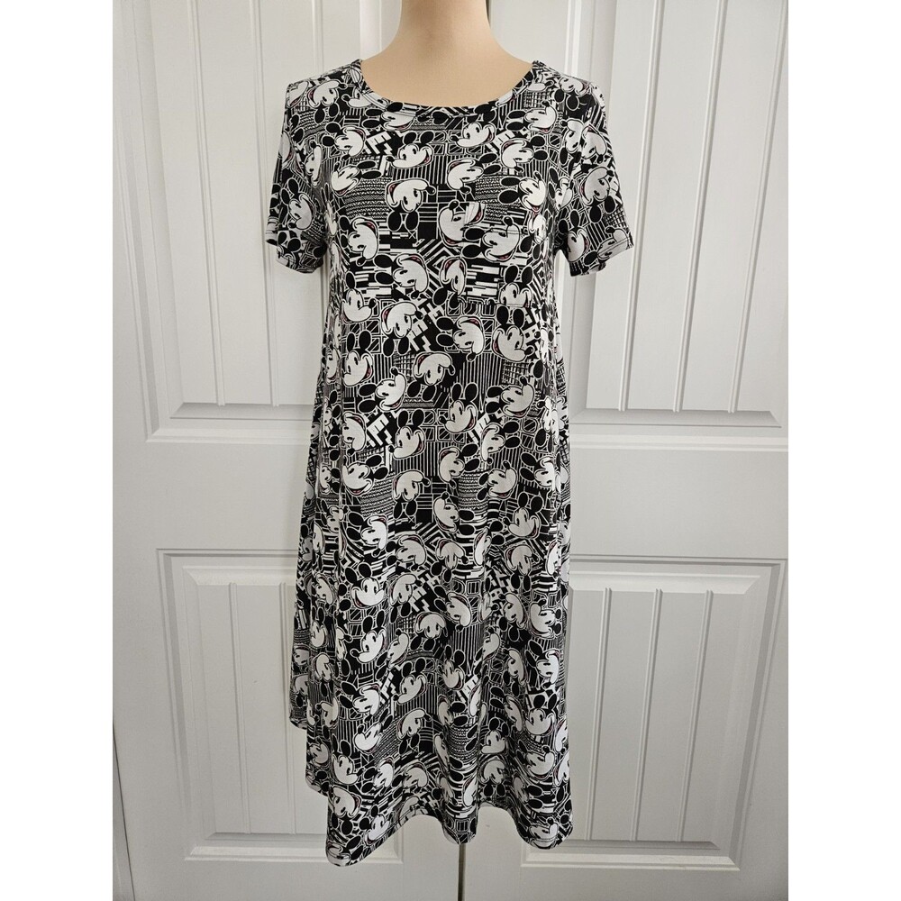 Disney Mickey Mouse Lularoe Black & White Carly High Low Dress Sz S Pocket
